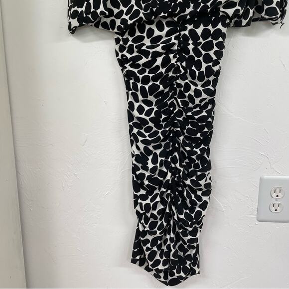 Cache Black White Spotted Ruched Draped Bodycon Mini Dress Womens 2 Vintage 90s - Picture 9 of 12